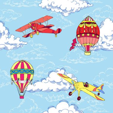 Bulutlar, sıcak hava balonları ve uçaklar ile Seamless Modeli