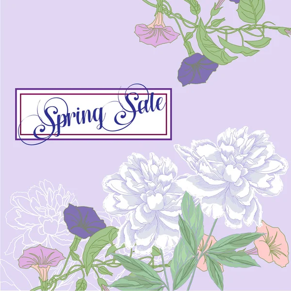 Primavera venta fondo con flores — Vector de stock