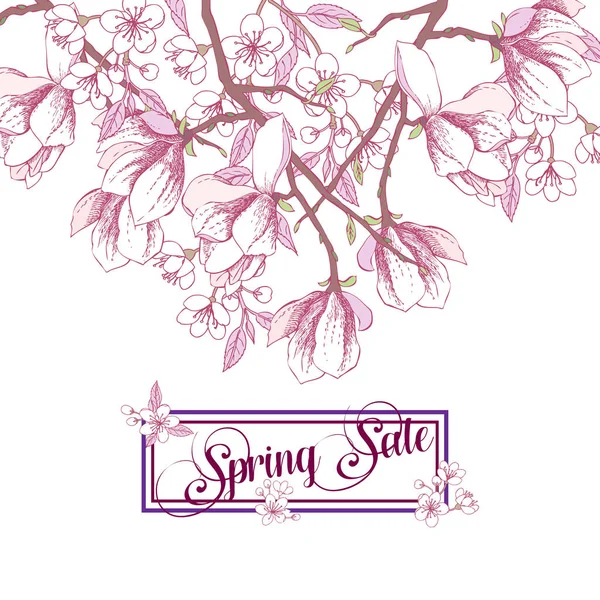 Bakgrund med magnolia och cherry blossom träd — Stock vektor