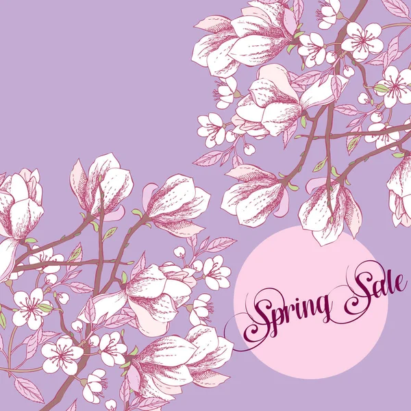 Fondo con magnolia y árbol de flor de cerezo — Vector de stock