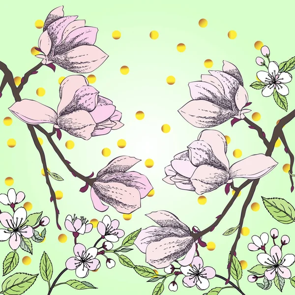 春天樱花和玉兰背景 — 图库矢量图片