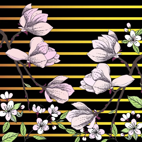 Spring Sakura and Magnolia Background — Stock Vector