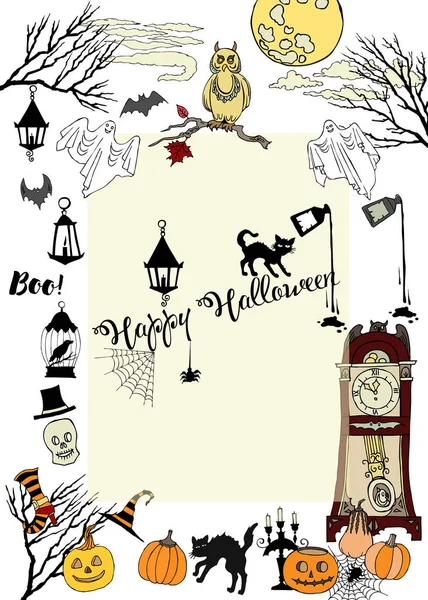 Halloween Card con elementi disegnati a mano — Vettoriale Stock