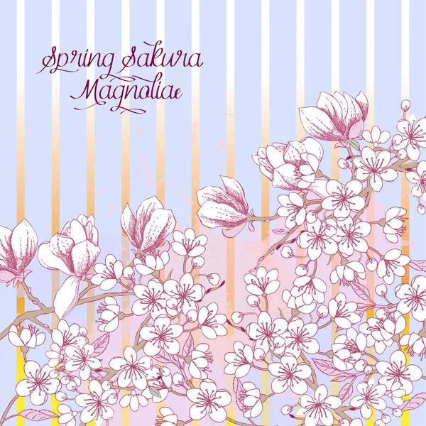 Sakura çiçeği ağaçları ile bahar arka plan — Stok Vektör