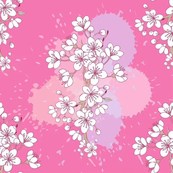 Seamless mönster med sakura. Hand dras våren blossom träd. — Stock vektor