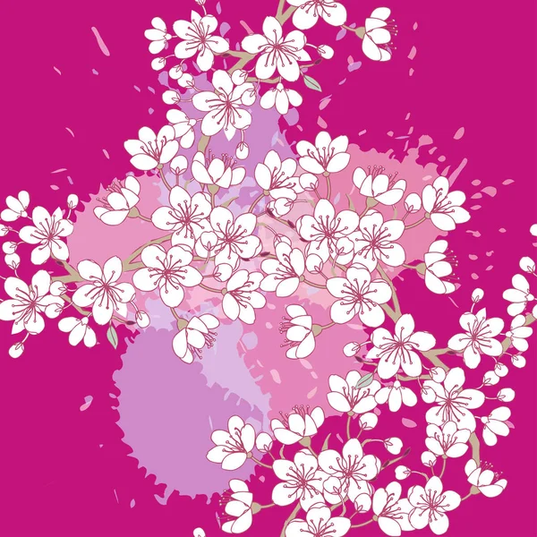 Patrón sin costuras con sakura. Árboles de flor de primavera dibujados a mano . — Archivo Imágenes Vectoriales