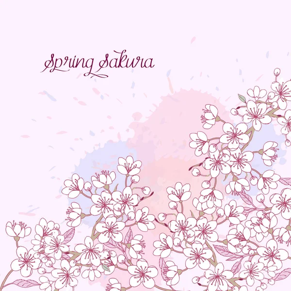 Fondo de primavera con árboles Sakura Blossom — Archivo Imágenes Vectoriales