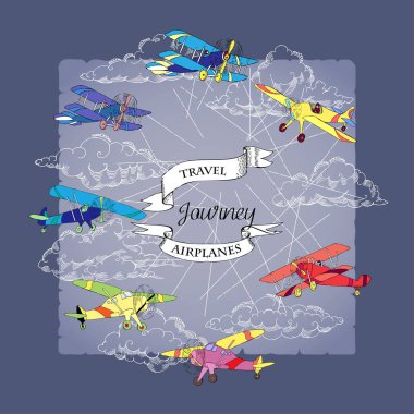 Renkli uçaklar ve bulutlar arka plan