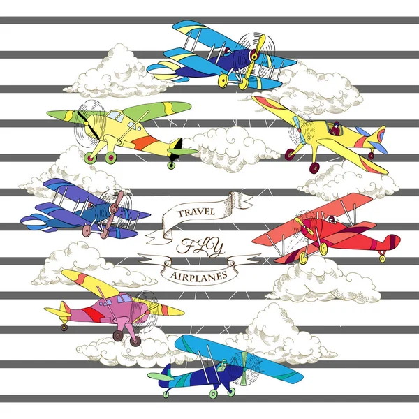 Hintergrund mit farbigen Flugzeugen — Stockvektor