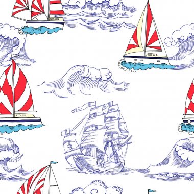 Yelken vesselsand ile deniz seamless modeli