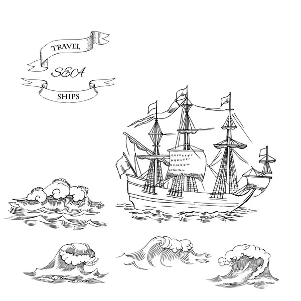Nautiska bakgrund med segelfartyg — Stock vektor