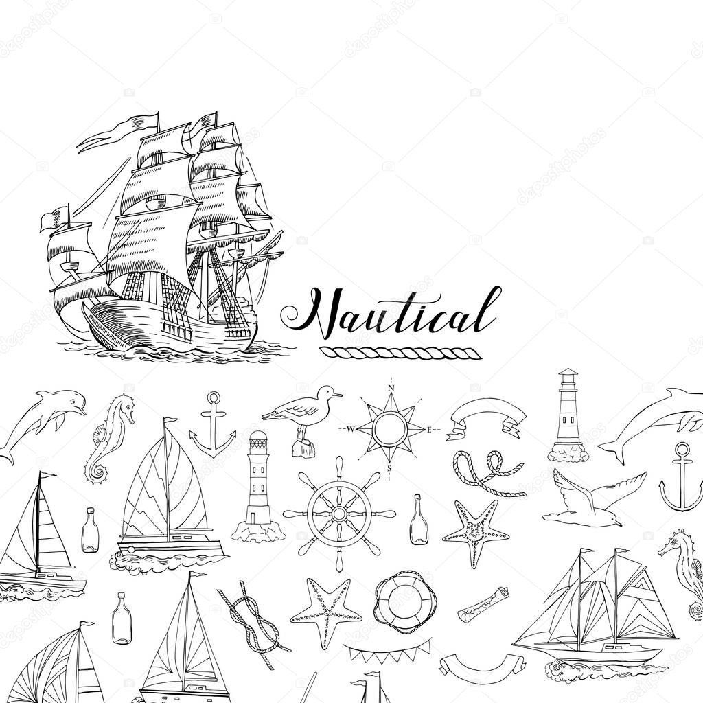 Nautical background with sailing vessels