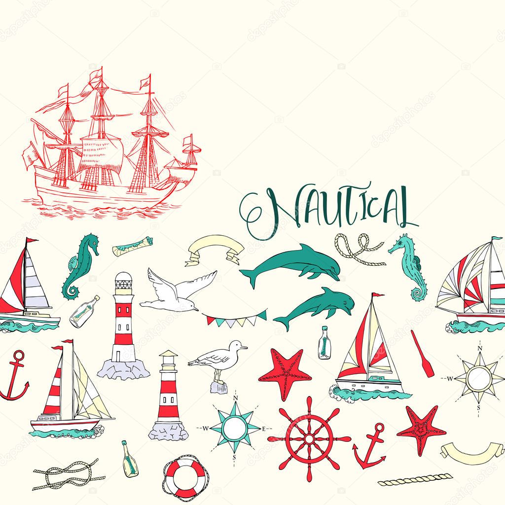 Nautical background with sailing vessels