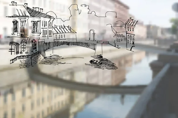 Saint Petersburg Caddesi ve Peyzaj Çizimleri — Stok Vektör