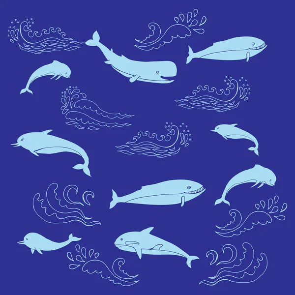 Nautica motif sans couture avec les animaux marins et les vagues Illustrations De Stock Libres De Droits