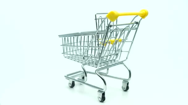 Empty Shopping Cart 360 Rotate White Background — Stock Video