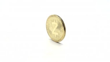 Z-Cash altın sikkesi beyaz arka planda dönüyor. Görüntü. 360 döndürme.