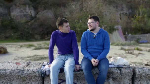 Due gay sedersi a mare — Video Stock