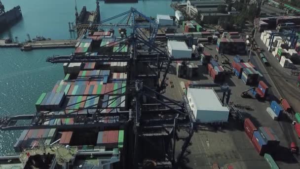 Vrachtschip in de haven — Stockvideo
