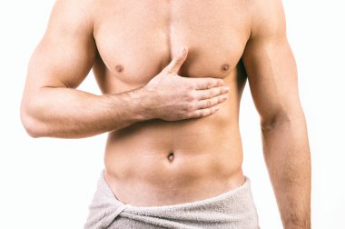 Beyaz arka plan üzerinde izole kas genç adam.