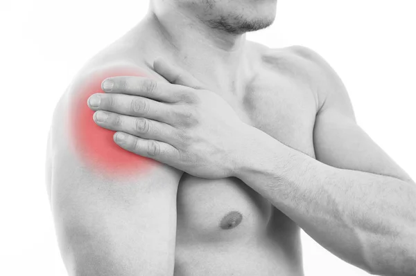 Man with shoulder pain over white background — Stock Photo, Image