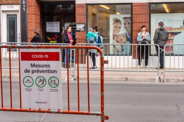 Montreal, CA - 8 Mayıs 2020: Masson Caddesi 'ndeki Covid-19 Güvenlik Kılavuzu Fransız tabelası