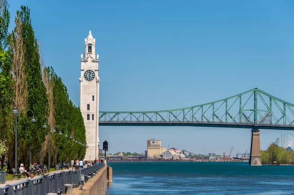 Montreal May 2020 Montreal Clock Tower Jacques Cartier Bridge Spring — Stock Photo, Image