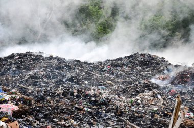 Çevre kirliliği. Plastik torbalar, şişeler, çöpler ve çöpler nehirde yüzüyor. Çöp ve su israfı.