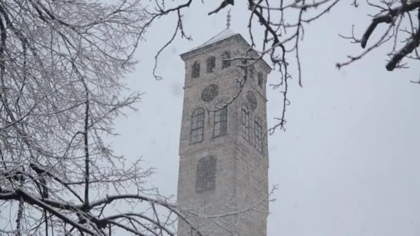 Mezquita Islámica Sarajevo Durante Invierno — Vídeo de stock