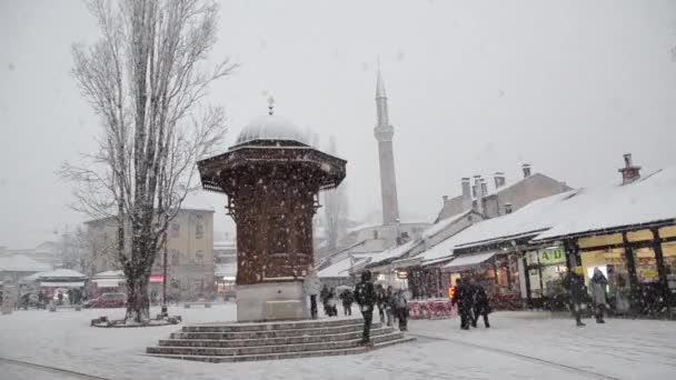 Sarajevo Bosnie Herzégovine Février 2020 Bascarsija Centre Ville Jour Hiver — Video