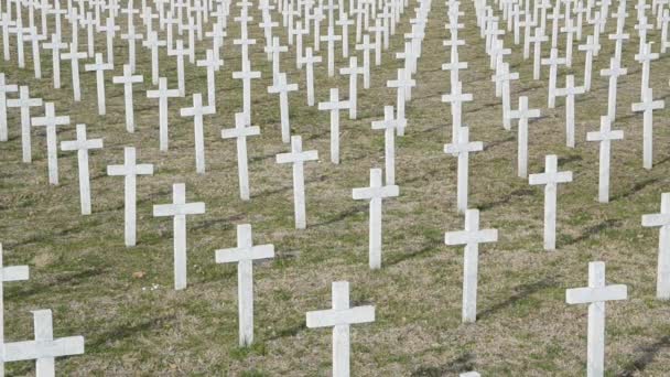 Monumento Bianco Attraversa Tombe Persone Morte Vukovar Durante Seconda Guerra — Video Stock