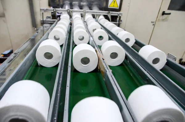 Toilet paper production factory, view on conveyor