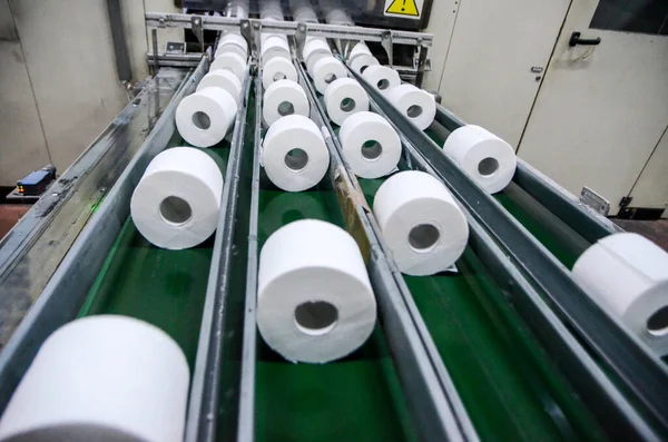 Toilet paper production factory, view on conveyor