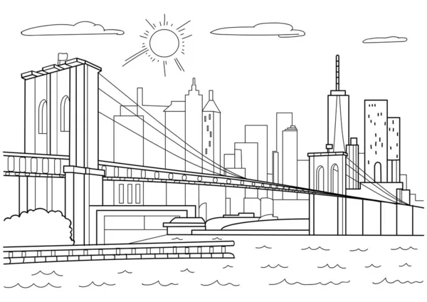 Architecture Brooklyn Bridge New York Art Line — Stock Vector