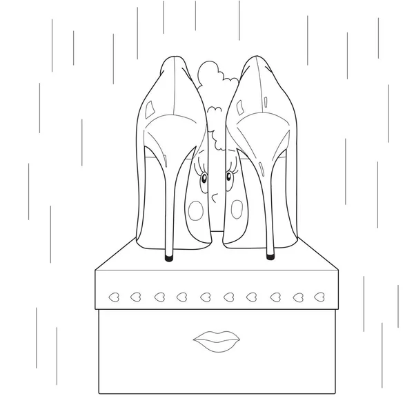Vector illustration of women's shoes. Face of a girl. Anti stres — 스톡 벡터