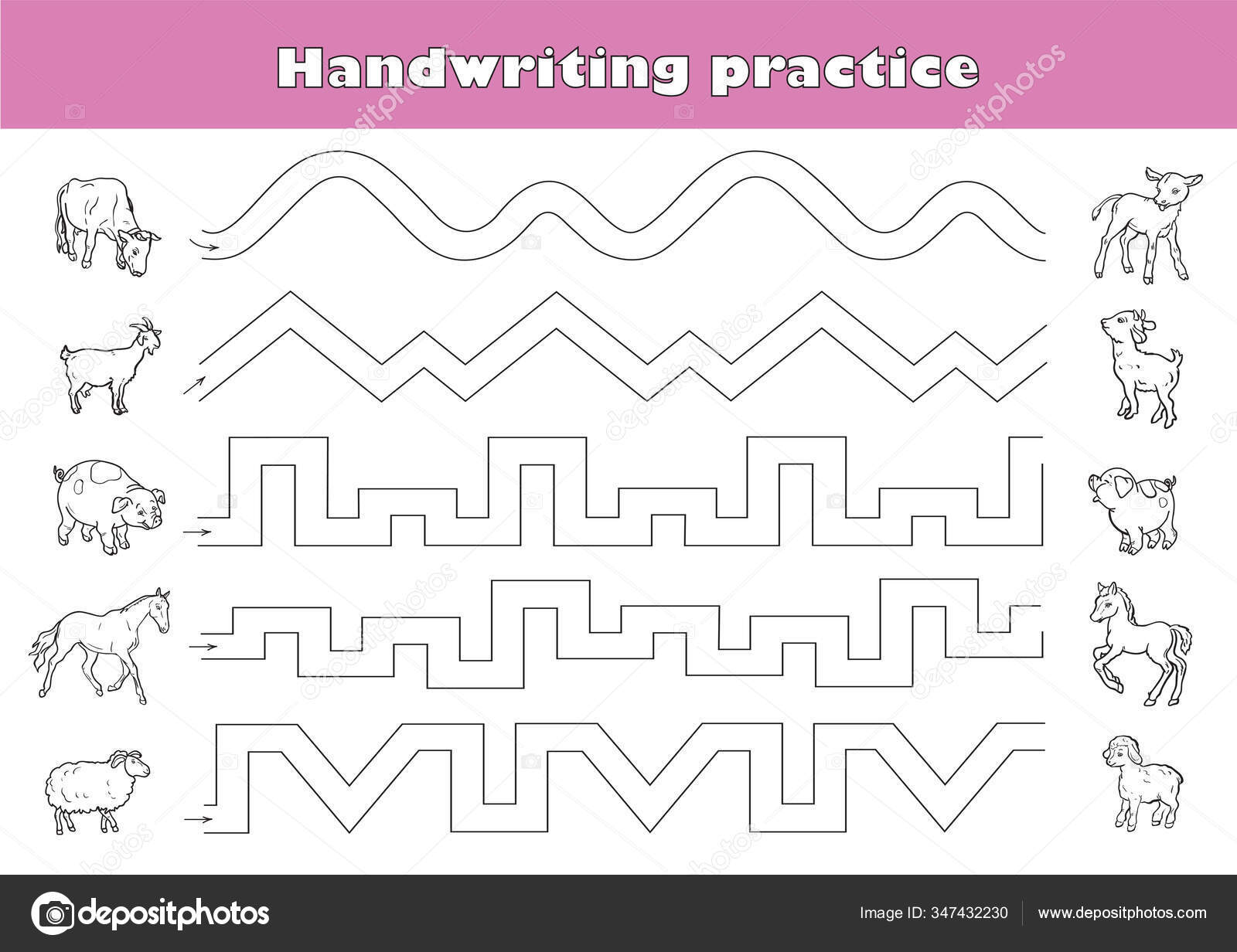 Handwriting Practice Sheet Educational Children Game Printable Worksheet  Kids Writing Stock Vector by ©z.olga0164.gmail.com 347432230