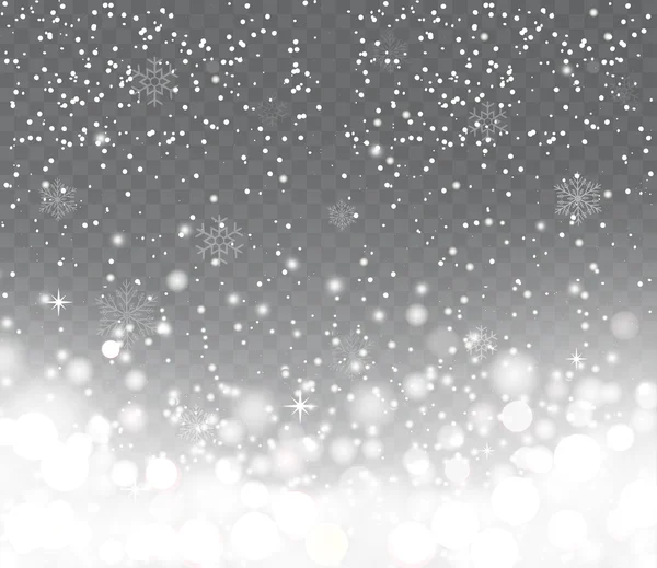 Chute de neige avec flocons de neige sur fond transparent . — Image vectorielle