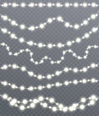 Christmas glowing lights, garlands, holiday decorations. Set iso clipart