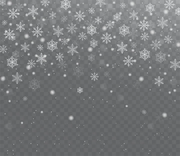 Chute de neige transparente brillante. Neige de Noël avec flocons de neige . — Image vectorielle