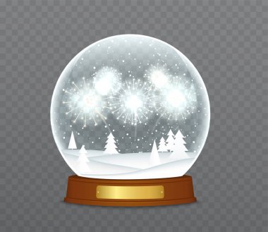 Havai fişek ile Noel kar küresi. Grubunu şeffaf cam