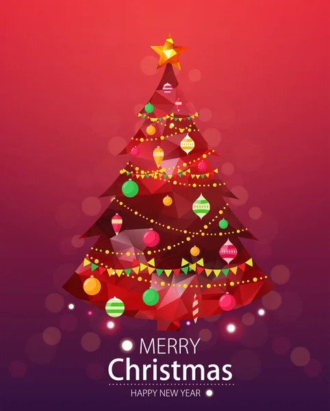 Merry christmas and happy new year red background. Red xmas pine — Stock Vector