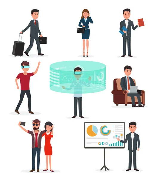 Business startup work. Virtual reality technology and business. — Stock Vector