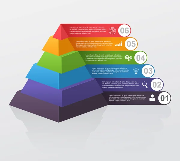 Pirâmide multinível infográfica com números e ícones de negócios . — Vetor de Stock