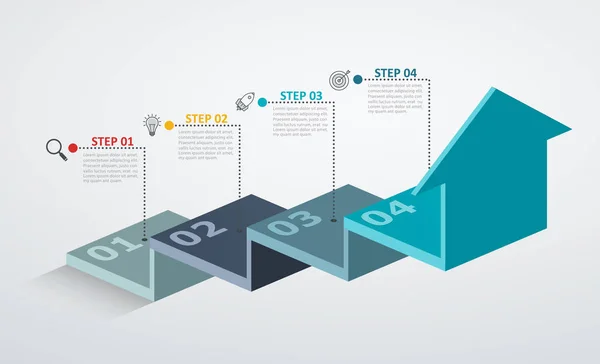 Modelo de design infográfico com estrutura de passo seta para cima . — Vetor de Stock