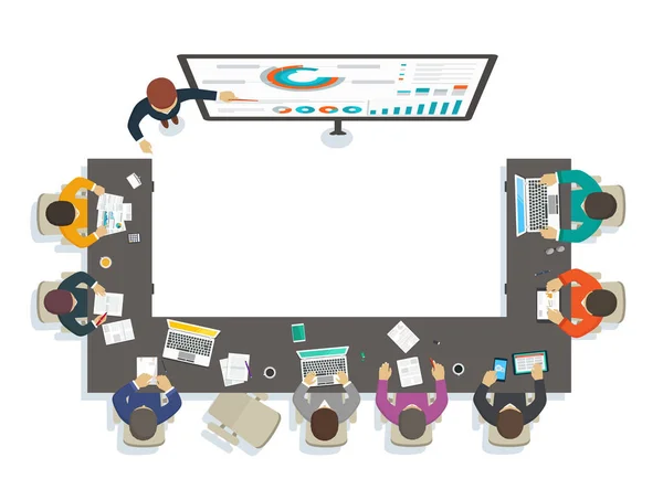 Seminario de negocios. Profesor proporciona capacitación por análisis, marketing, informe contable . — Archivo Imágenes Vectoriales