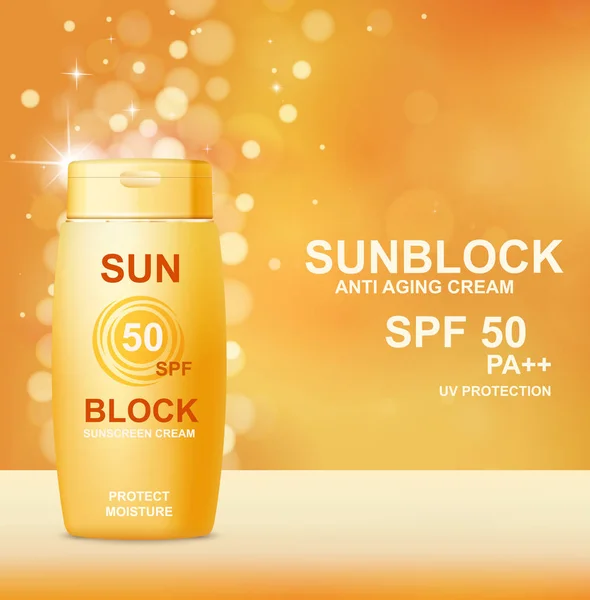 Protección solar diseño de productos cosméticos . — Vector de stock