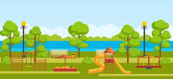 Public park with children playground. — Stock Vector