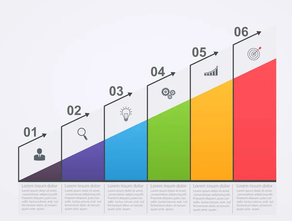 Échelle de croissance infographique avec chiffres et icônes d'affaires. Données commerciales, infographie des éléments . — Image vectorielle