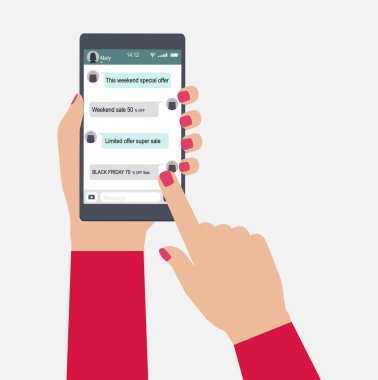 Ellerini tutar içinde app mesaj işlevi sayesinde cep telefonu. 