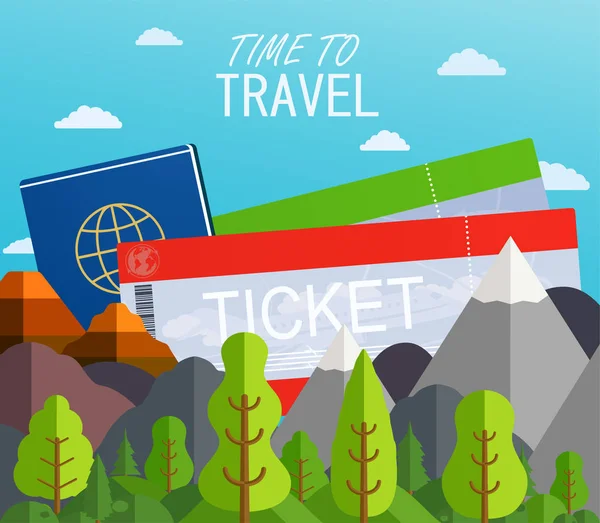 Vliegtickets met paspoort. Travel concept achtergrond. — Stockvector